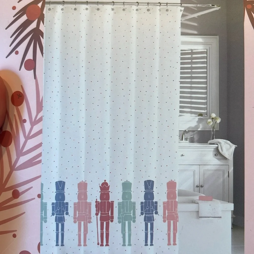 Polka Dot Nutcracker Ballet Shower Curtain 100% Cotton Christmas Home pinkmas